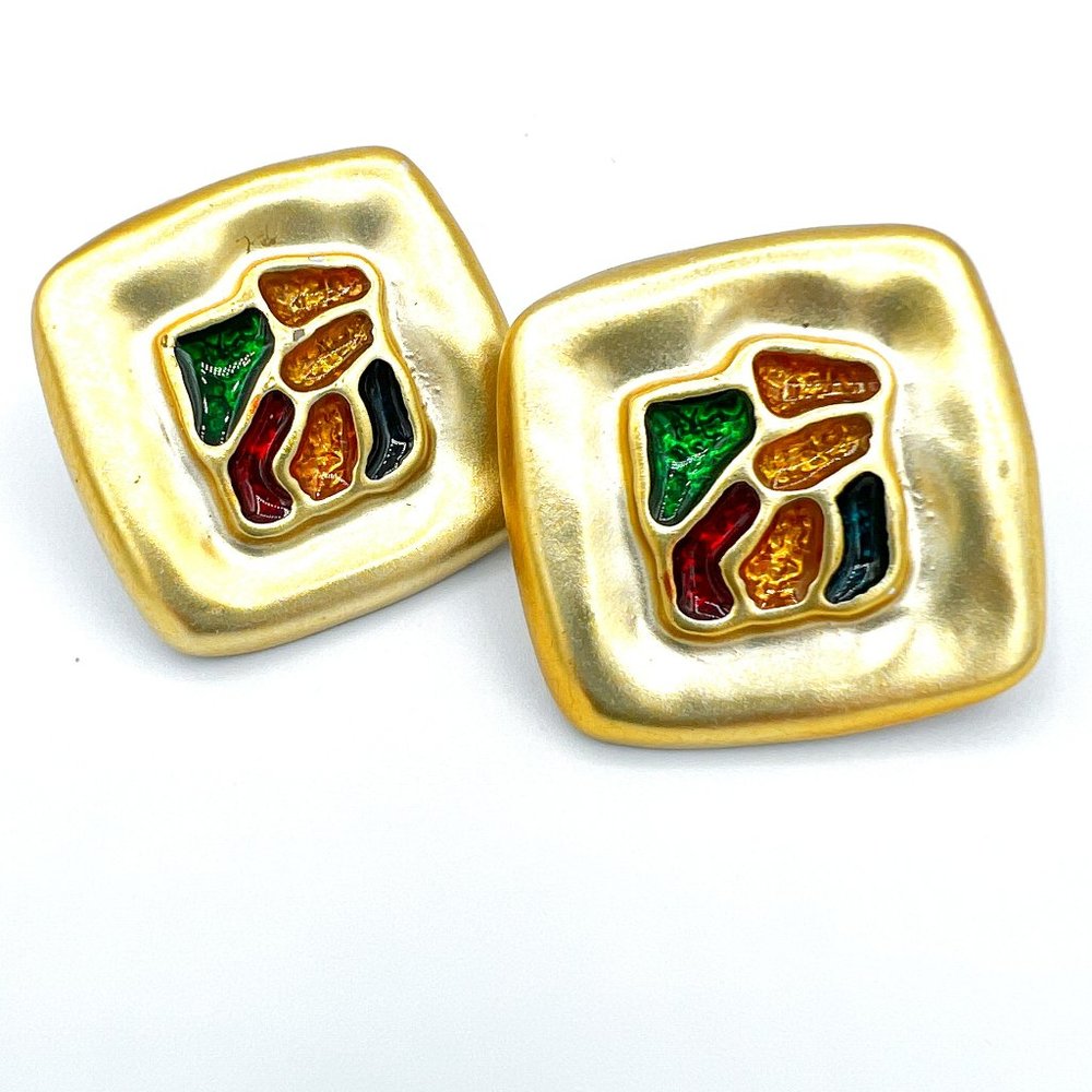 Vintage Colorful Square Earrings